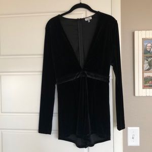 Black low V Neck Velvet Romper